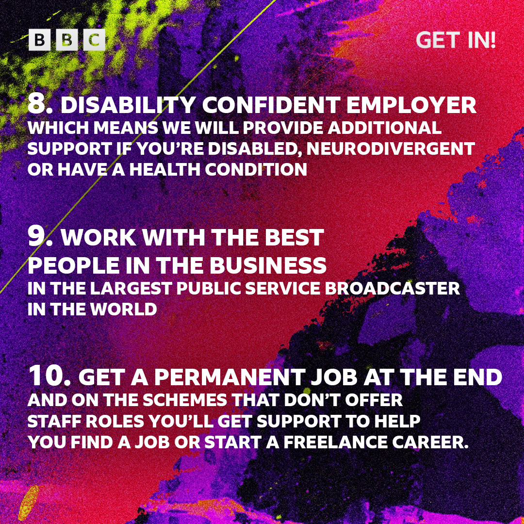 As a leading early careers employer, our apprenticeship schemes have been running since 2010. We hire more than 250 apprentices each year and our goal is to reach 1000 per year by 2025! Here are 10 reasons why YOU should consider an apprenticeship with the BBC... #BBCGetIn