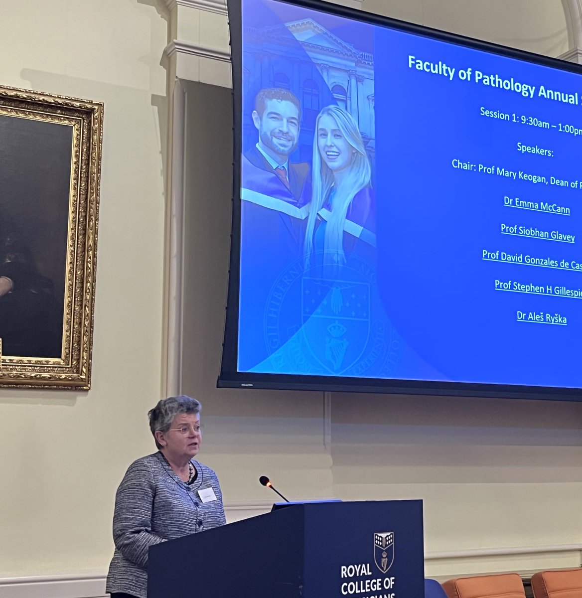 Prof Mary Keogan opening the Faculty of Pathology Annual Symposium 2024 at No. 6 Kildare Street.