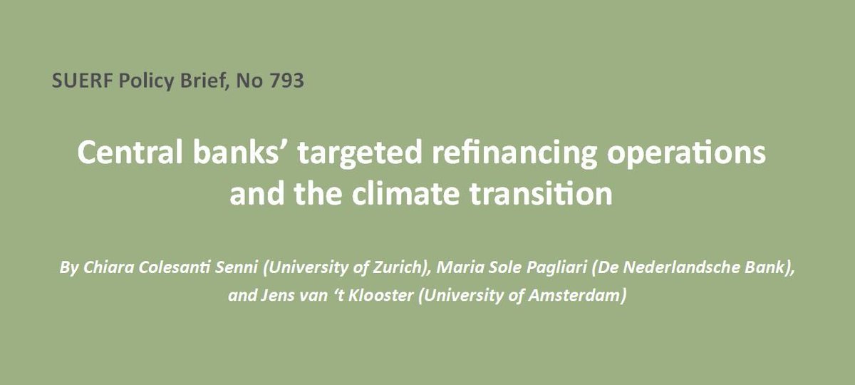 🟢 Does green interest rate differentiation work in practice? And in theory? 
🟢We discuss (confidential) loan-level data on the CO2 content of TLTRO III and a GE model to study green rates, all in a #SUERFpolicybrief with @SenniChiara and @MSPagliari 
🟢tinyurl.com/2tr2e63w