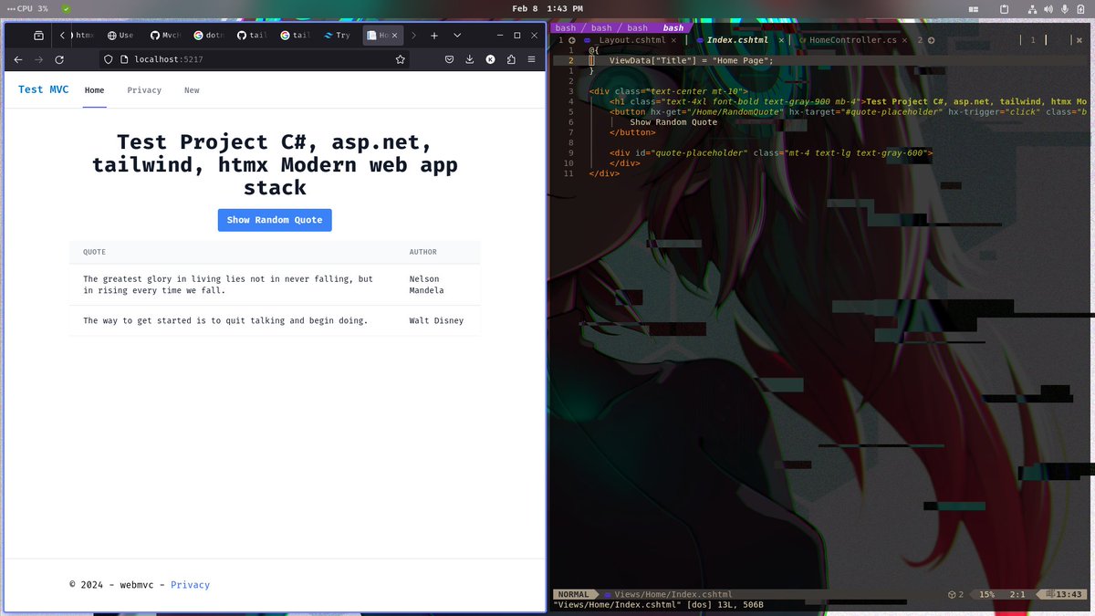 Kythonlk's tweet image. Okay this will be dope asp.net , htmx , tailwind already fall in love