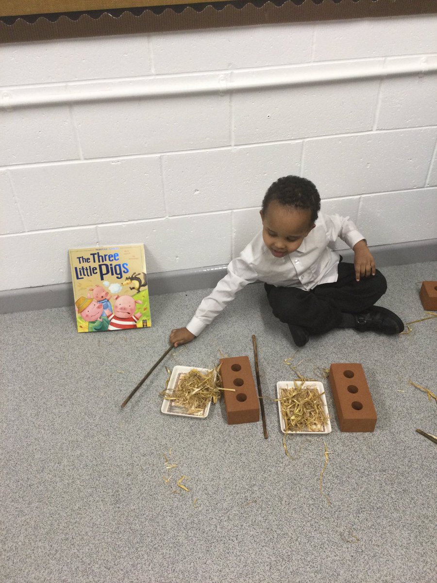 LeighPrimary's tweet image. The Nursery children have been looking at repeated patterns as part of our maths this week.  
We used the resources from our story ‘The three little pigs’ to make our patterns.  
#threelittlepigs #maths #repeatedpatterns #straw #sticks #bricks #wolf