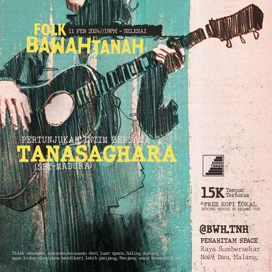 11 Februari 2024, Jam 7 malam. Tanasaghara akan bermain di <a href="/bwhtnh/">Pendekar Bwhtnh</a> <a href="/penahitam_arts/">CIRCLE P</a> dengan HTM 15k kamu bisa mendukung musisi dan tempat kecil kami untuk melanjutkan nafas. Amankan tiketmu dan nikmati pertunjukkan intimnyaa. Sampai jumpa !!! #lokalgigs #infogigs #FolkBawahTanah