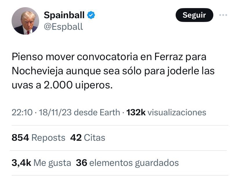 Macarena_Olona's tweet photo. De la Nochevieja en Ferraz “para joderle las uvas a 2.000 uiperos” a “TRACTORES A FERRAZ”.

Son como garrapatas chupando de la desesperación del pueblo. 

Ni cotiza que, con su afán de protagonismo y sus ansias por apropiarse de la causa, son capaces de volver a desvirtuar una reivindicación justa utilizando de nuevo la Pasarela Ferraz para su mayor gloria, donde acabaron convirtiendo la oposición a la amnistía en una reunión de fanáticos con cero sentido del ridículo. 6F será primo hermano de esa Revuelta macarra que usaron de conejillo de indias. 

Y, una vez más, nuestras FYCSE en mitad de la batalla campal. Señalados y puestos en la diana por bastardos intereses políticos.

A ver si nos enteramos ya de que esta protesta del campo nos compete a todos, que la reivindicación de los agricultores no debe tener más bandera que la del sentido común. La tierra no entiende de ideologías ni de trileros, de argumentarios vacíos y símbolos extraños. Quien quiera aferrarse a imagines puntuales que lo haga, pero esto va de sequía, de agua, de sol, de un sector primario ahogado y castigado, de una ley de cadena alimentaria que no se está cumpliendo. Esto va de bocas, de estómago, de sudor. Esto va de sector primario. Que las manos urbanitas de los políticos, ni de uno ni de otro,  no manoseen las manos encalladas de los que de verdad conocen el campo. Que sus proclamas justas y legítimas no sean solapadas por el fundamentalismo y el humo de los escarceos baratos de nuestros representantes. Nos va el presente y el futuro en ello. Y, o salimos de esa burbuja absurda de confrontación y nos ponemos de acuerdo para ir todos juntos a pelear por nuestro campo y quienes lo trabajan, o todo explotará. 

Que todo explote es el único interés que tienen algunos.