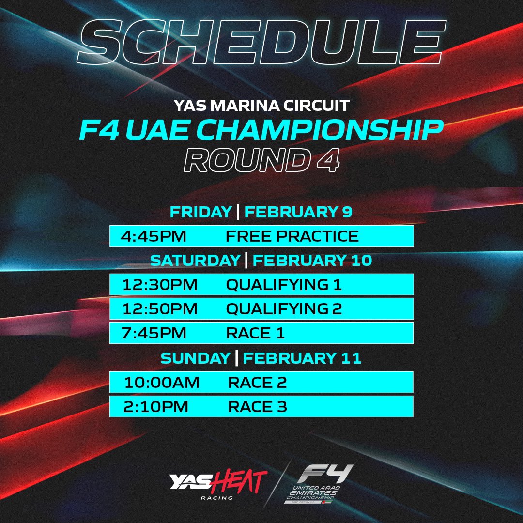 Back on home turf this weekend! 👊 With our 👀 on the 🏆! @official_f4uae Round 4. Let’s do this! #YasHeatRacing