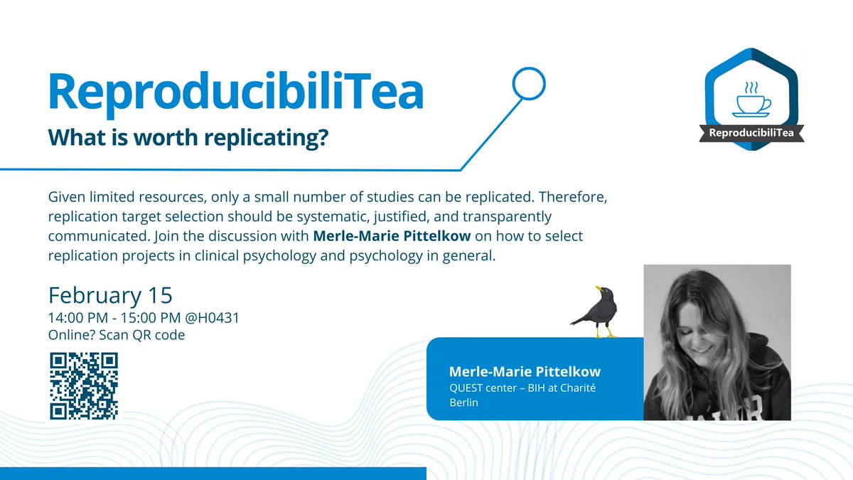 Please join us for our next hybrid session of the Groningen ReproducibiliTea, Feb 15, 14-15 CET. We'll discuss replication target selection with @mm_pittelkow @Lisette_dJH @deboermichiel96 @rug_gmw @OSCGroningen