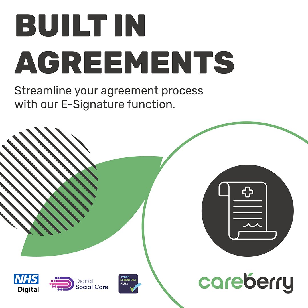 Efficient Agreements Streamline your agreement process with our E-Signature function. 📝 Request a free demo at careberry.com. ✍️ Easy Signing 📂 Digital Storage 🔒 Secure Processing #EfficientAgreements #CareberryTech