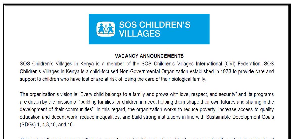 Join SOS Children’s Villages in Kenya! Passionate about shaping futures? We're hiring: JSS Teacher (Mombasa) Program Administrator (Eldoret) Apply now! drive.google.com/file/d/1A4cuZL… #EducationJobs #AdminJobs #KenyaJobs