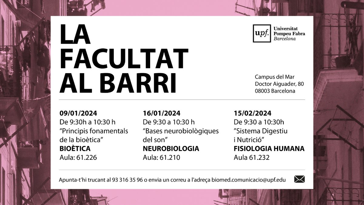 El proper dijous 15 de febrer obrim les portes del #CampusMar de la <a href="/UPFBarcelona/">UPF Barcelona</a> amb el segon trimestre de la Facultat al Barri  

⏰ De 9:30 a 10:30 vine a explorar el sistema digestiu i la nutrició🍎

✉️ Reserva la teva plaça enviant un correu a biomed.comunicacio@upf.edu