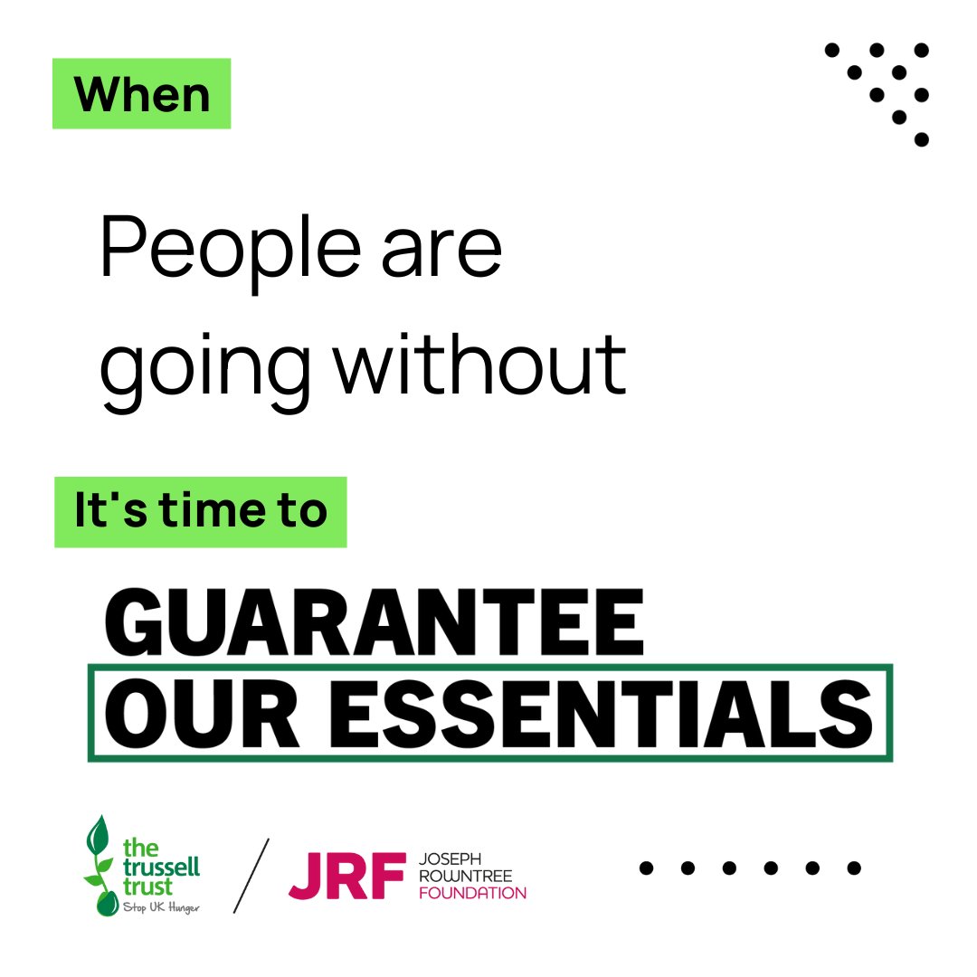 People are finding it impossible to make ends meet. Universal Credit is falling short.  

It needs to be increased to at least cover the cost of life’s essentials. 

Will you help us guarantee #OurEssentials? Take action 👉 action.trusselltrust.org/guarantee-our-…

 #UniversalCredit #CostOfLiving