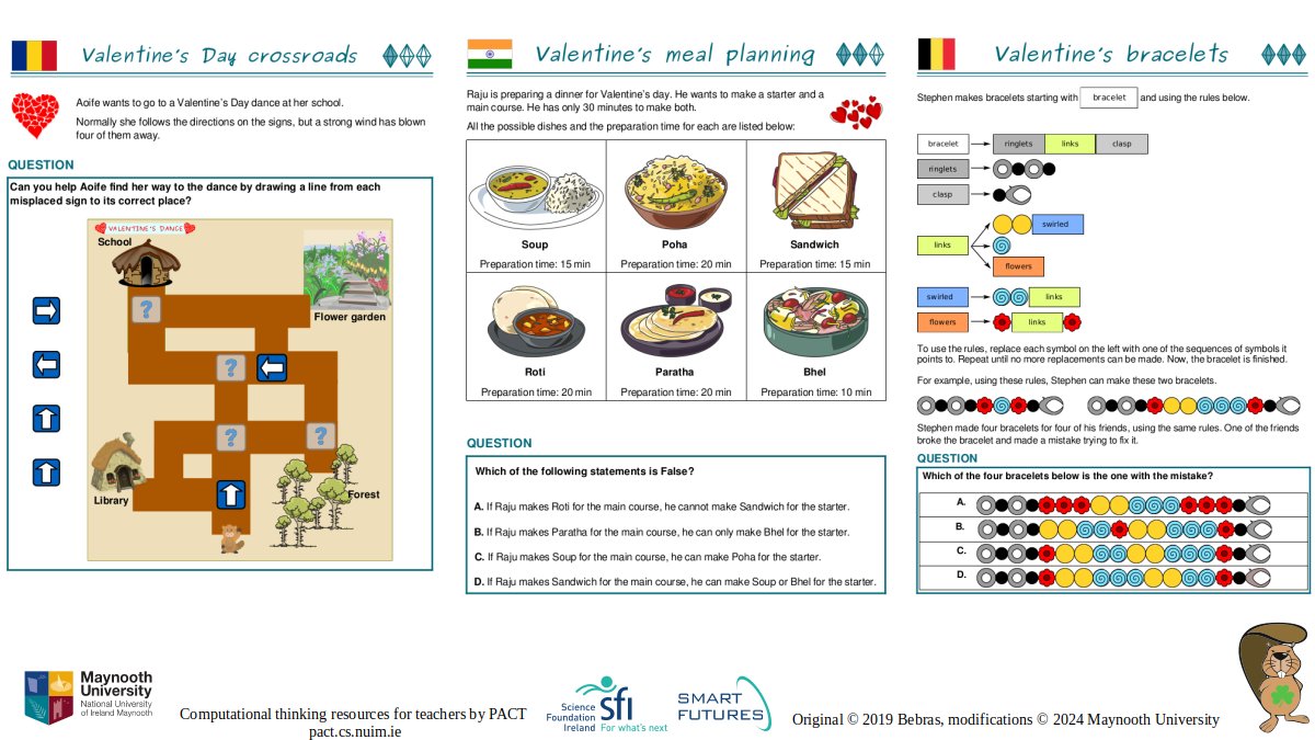 ❤️Computational thinking tasks for Valentine's Day❤️
Check out our new tasks at
 pact.cs.nuim.ie/resources. 
There is also a printable activity for Snr.inf-1st class.

@MU_CompSci @scienceirel 
#Bebras #ComputationalThinking