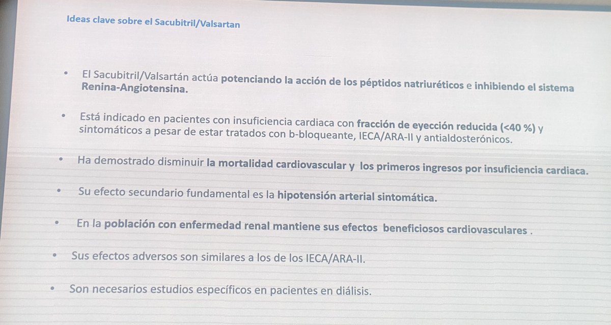 Conclusiones del uso de Sacubitril/ Valsartán en TRS. Excelente charla de la Dra Rguez Mendiola #Madialisis24 @NefrologiaHRyC