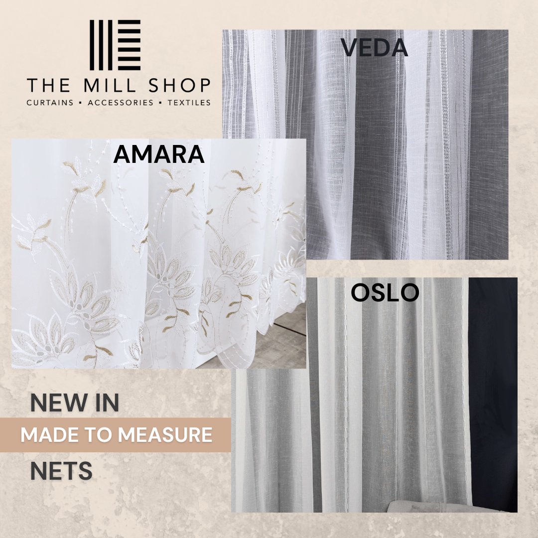 At The Mill Shop we offer a range of stylish, elegant, and timeless made-to-measure lace nets, meet new Veda, Amara & Oslo. ow.ly/b4Mx50QyO5u

 #LaceNet #MadeToMeasure #StylishInteriors #ElegantDecor #OsloCollection #VedaCollection #AmaraCollection #themillshopnottingham