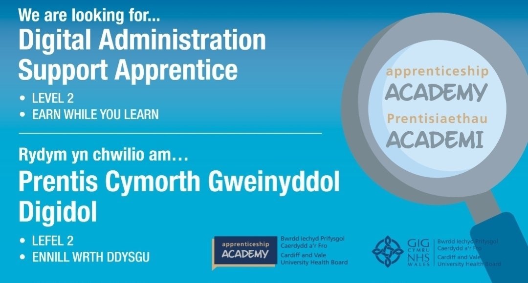 Cardiff and Vale UHB Apprenticeship Academy (@cavapprentice) on Twitter photo Are you looking to start your career in the NHS? Come and join us as a Digital Admin apprentice in our Haematology department, apply here: jobs.nhs.uk/candidate/jobaโฆ <a href="/CV_UHB/">Cardiff and Vale University Health Board</a> <a href="/CareersWales/">Careers Wales</a> <a href="/IntoWorkCardiff/">Into Work Advice Service</a> #peopleandculture #attractrecruitretain #AWWales #GeniusDecision #NAW2024 Are you looking to start your career in the NHS? Come and join us as a Digital Admin apprentice in our Haematology department, apply here: jobs.nhs.uk/candidate/jobaโฆ <a href="/CV_UHB/">Cardiff and Vale University Health Board</a> <a href="/CareersWales/">Careers Wales</a> <a href="/IntoWorkCardiff/">Into Work Advice Service</a> #peopleandculture #attractrecruitretain #AWWales #GeniusDecision #NAW2024
