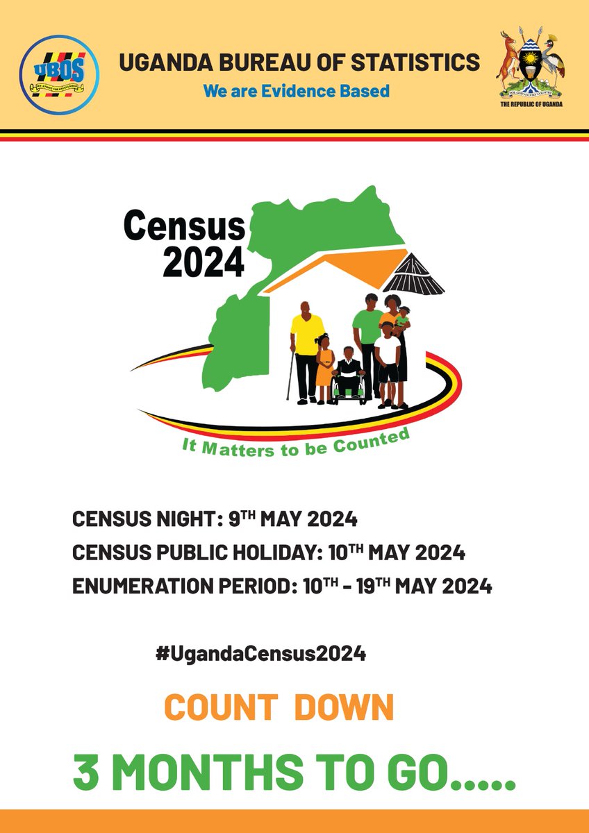 In the month of May 2024, Uganda Bureau of Statistics (UBOS) will carry out census. Don't miss out. #UgandaCensus2024