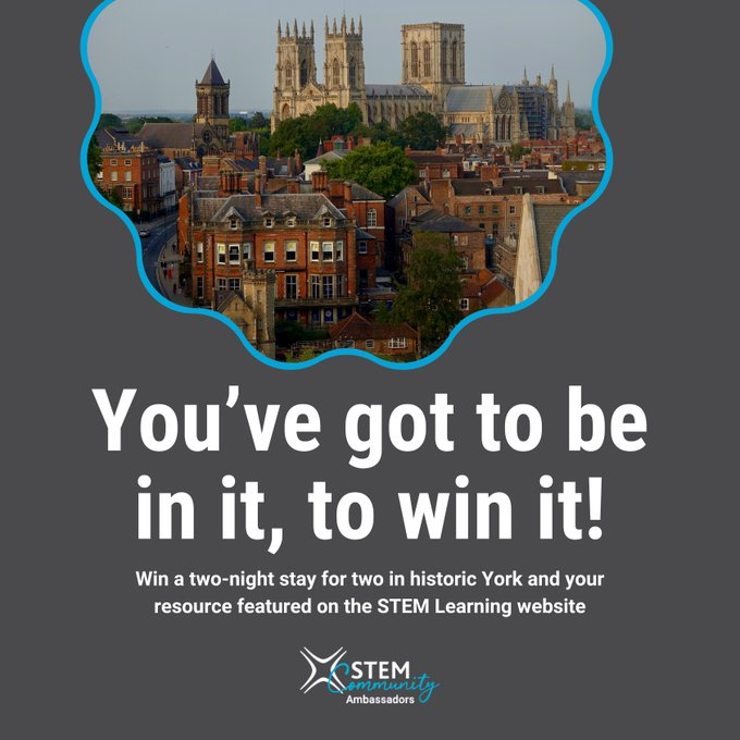 STEM North West (@stemnorthwest) on Twitter photo Calling all <a href="/STEMAmbassadors/">STEM Ambassadors</a>!
You could win a 2-night stay for 2 in York & have your resource or activity featured in <a href="/STEMLearningUK/">STEM Learning</a>’s Online Resource Library!
Find out more & share your activity ideas on STEM Ambassadors Community to enter: bit.ly/3SmrvUF Calling all <a href="/STEMAmbassadors/">STEM Ambassadors</a>!
You could win a 2-night stay for 2 in York & have your resource or activity featured in <a href="/STEMLearningUK/">STEM Learning</a>’s Online Resource Library!
Find out more & share your activity ideas on STEM Ambassadors Community to enter: bit.ly/3SmrvUF