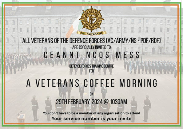 tinyburke's tweet photo. #coffeemorning #dfvets  Its that time again. THE DFTC Veterans coffee morning is on the 29th February. All DF Vets are more than welcome to Ceannt NCOs Mess. @goc_dftc @OneFuchsia @NationsIrish @defenceforces @BerryCathal @DF_Sgt_Major @IrishAirCorps @naval_service https://t.co/rGU1xDvO2b