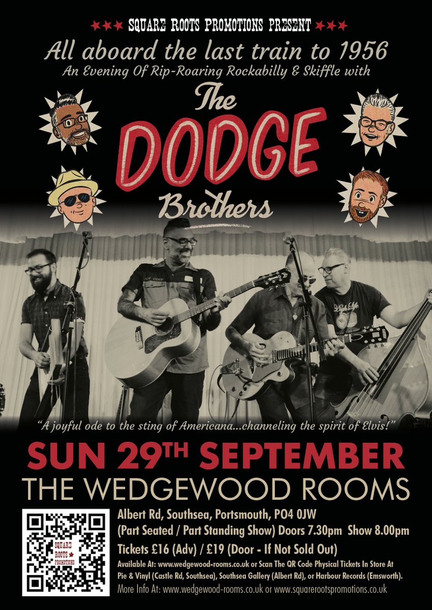 🌟Just Confirmed🌟 @SquareRootsProm bring @DodgeBrothers back to Portsmouth on Sunday 29th September for an evening of rip-roaring rockabilly & skiffle!🙌 Tickets £16.00 in advance, on sale now from wedgewood-rooms.co.uk