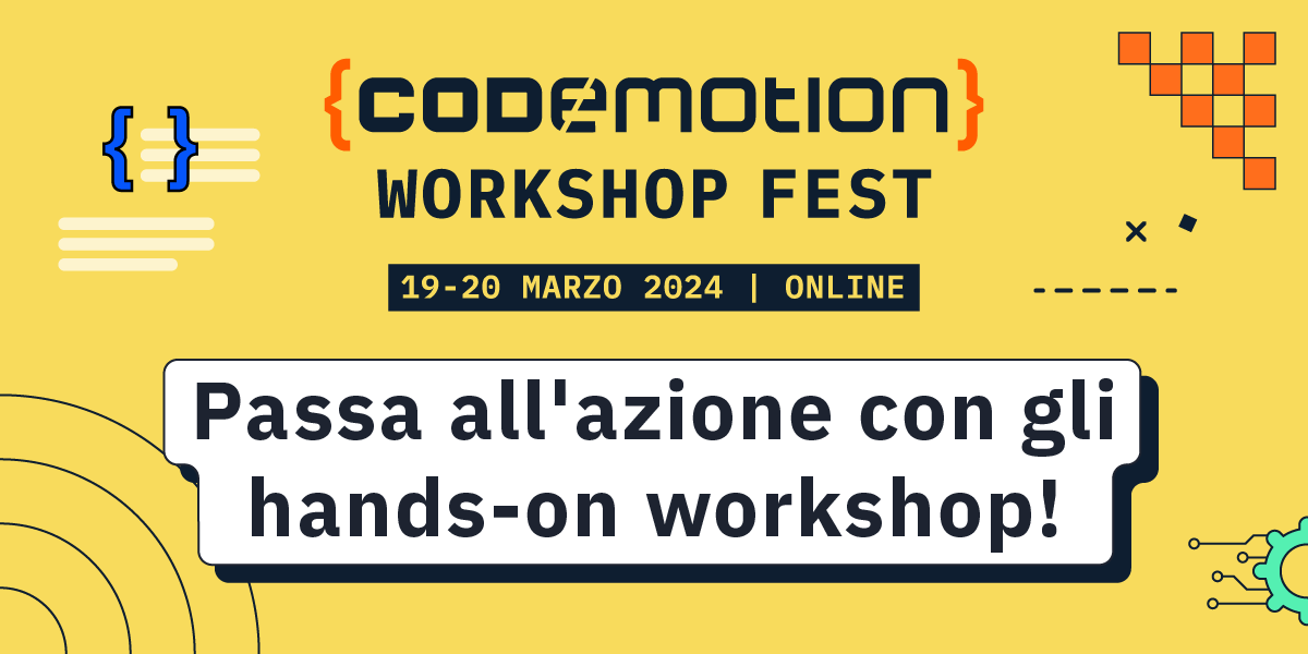 È il momento di passare all'azione: il 19 e 20 marzo torna il Codemotion Workshop Fest, l'evento che porterà le tue coding-skill a un altro livello! 💪 Assicurati subito un biglietto 👉 conferences.codemotion.com/ita24-workshop…
#CodemotionWSFest24