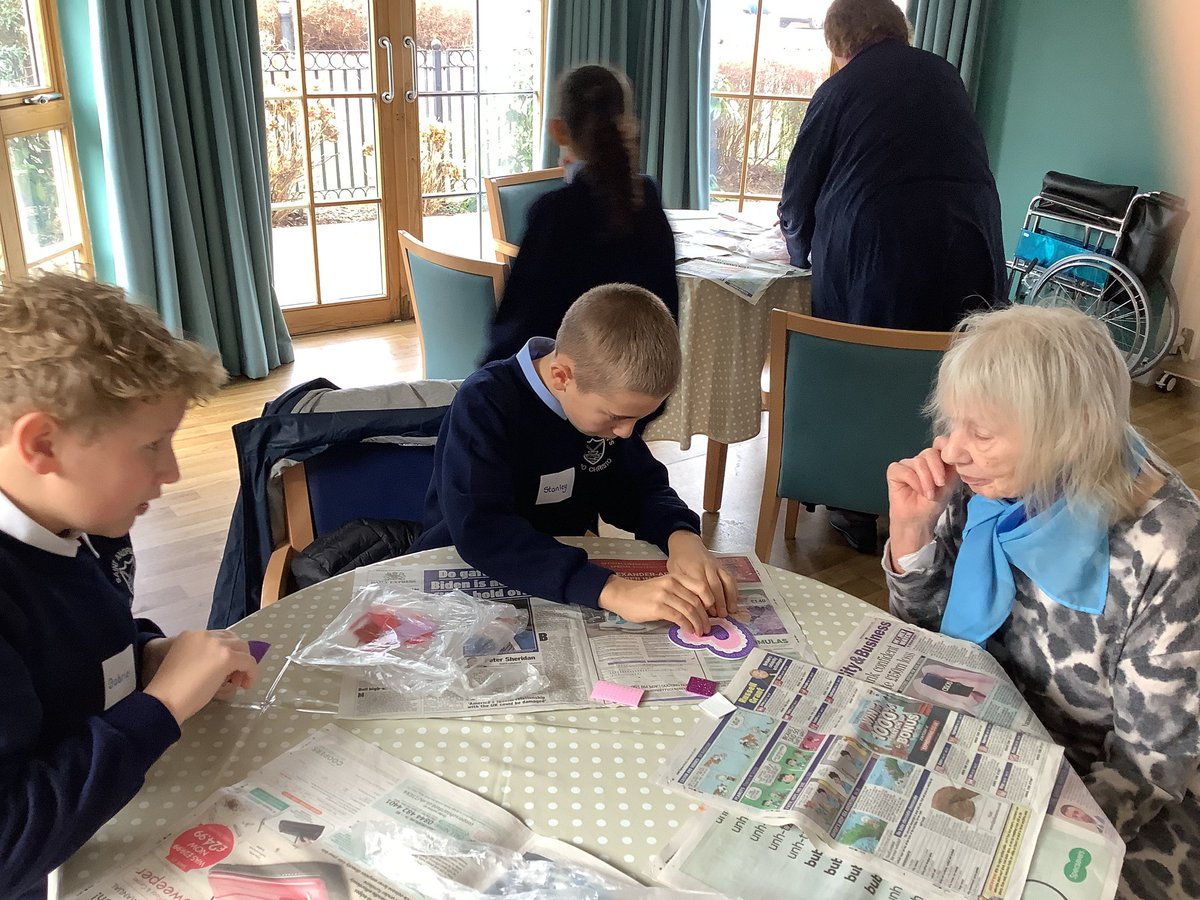 What a wonderful sight! 
Some of our Year 5 pupils loved spending time at Lyndon Croft Care Home & the residents were thrilled to make mosaic coasters with their support ❤️ 
#Compassionateandloving
#LivingLikeJesus
#Community