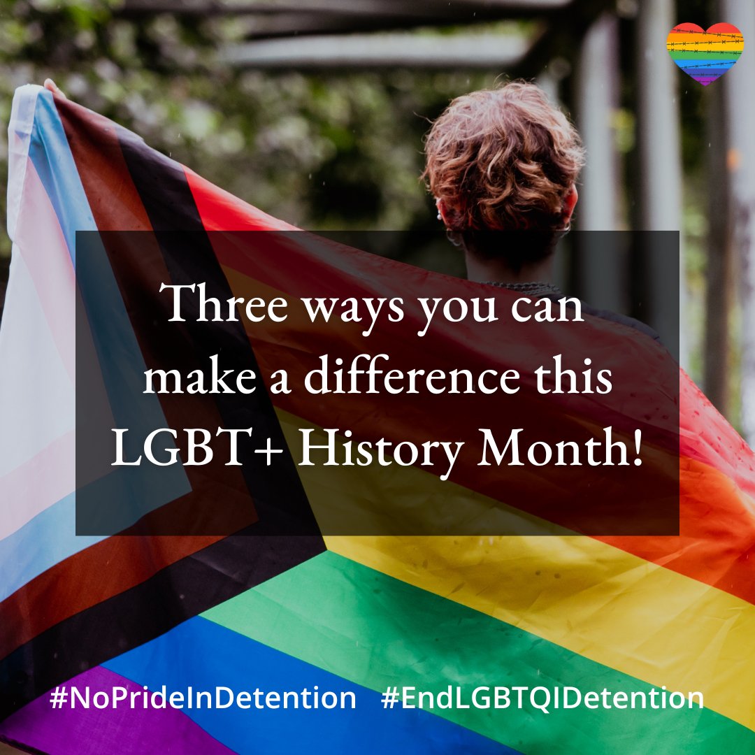 From handing out flyers to writing to your local paper, you can make a difference to the lives of #LGBTQ seeking safety this #LGBTplusHM. Find out what you can do to help end the detention of #LGBTQ people at bit.ly/3OzygS1 There is #NoPrideInDetention #LGBTHM24