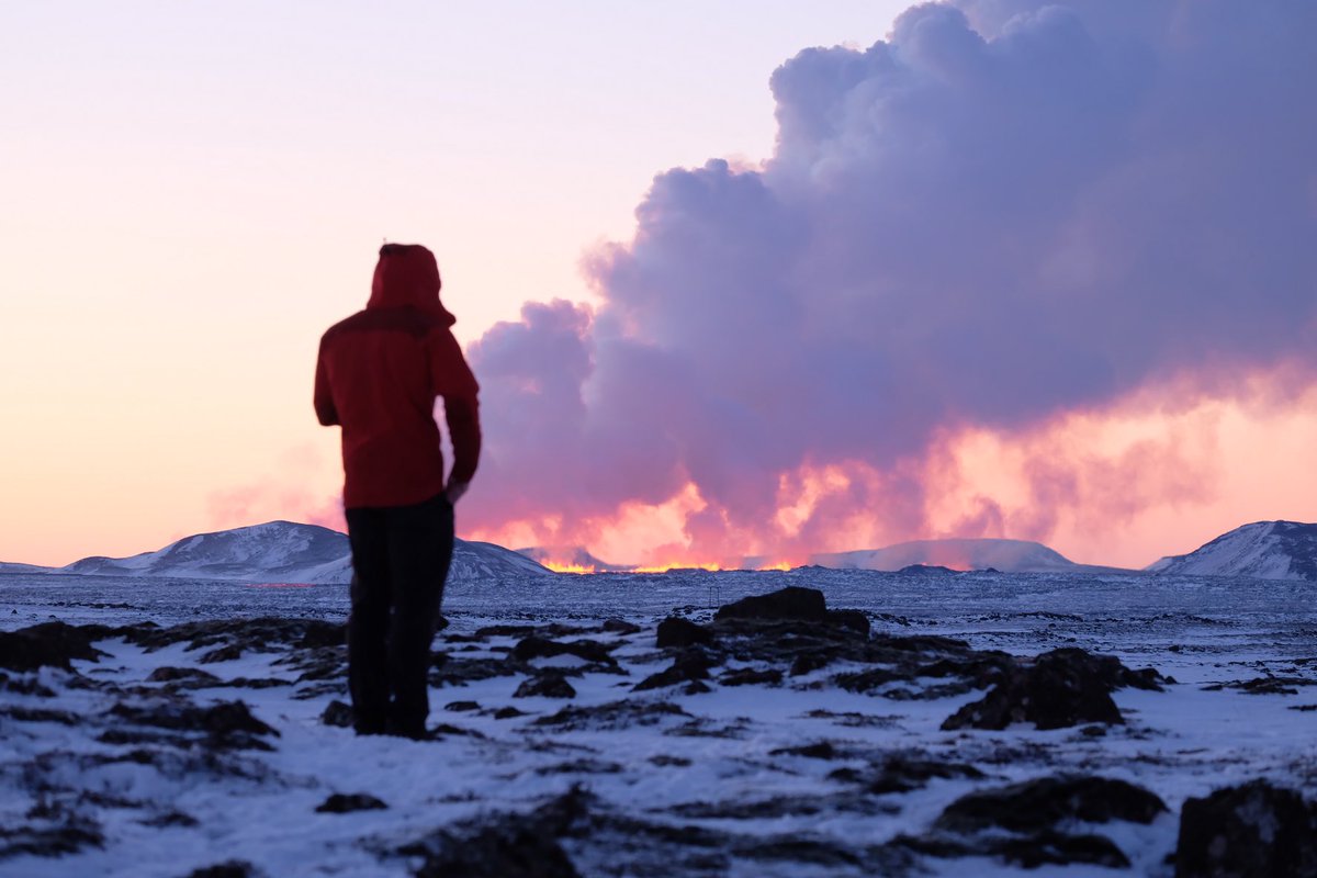 The volcanic eruption in #Iceland this morning. What an experience! We received the evacuation SMS around 5:45AM, felt some tremors and heard the sirens go. All safe and sound and evacuation was done in an orderly and calm manner. #volcano