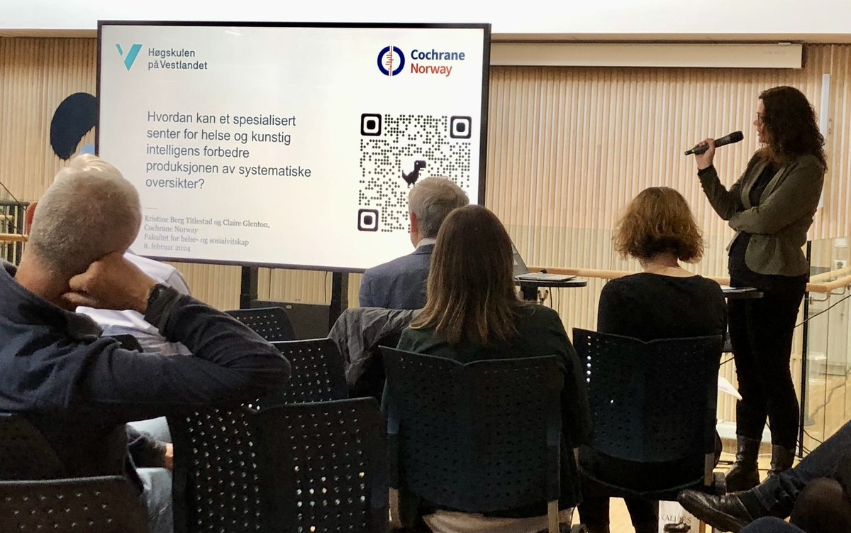 .@hvl_no er representert i dag på symposium for senter for medisin med KI på Vestlandet, blant annet ved <a href="/KTitlestad/">Kristine Berg Titlestad</a> som snakket om KI og reviews #cochranenorway <a href="/MonicaWNortvedt/">Monica W. Nortvedt</a> <a href="/EliEikefjord/">Eli Eikefjord</a>