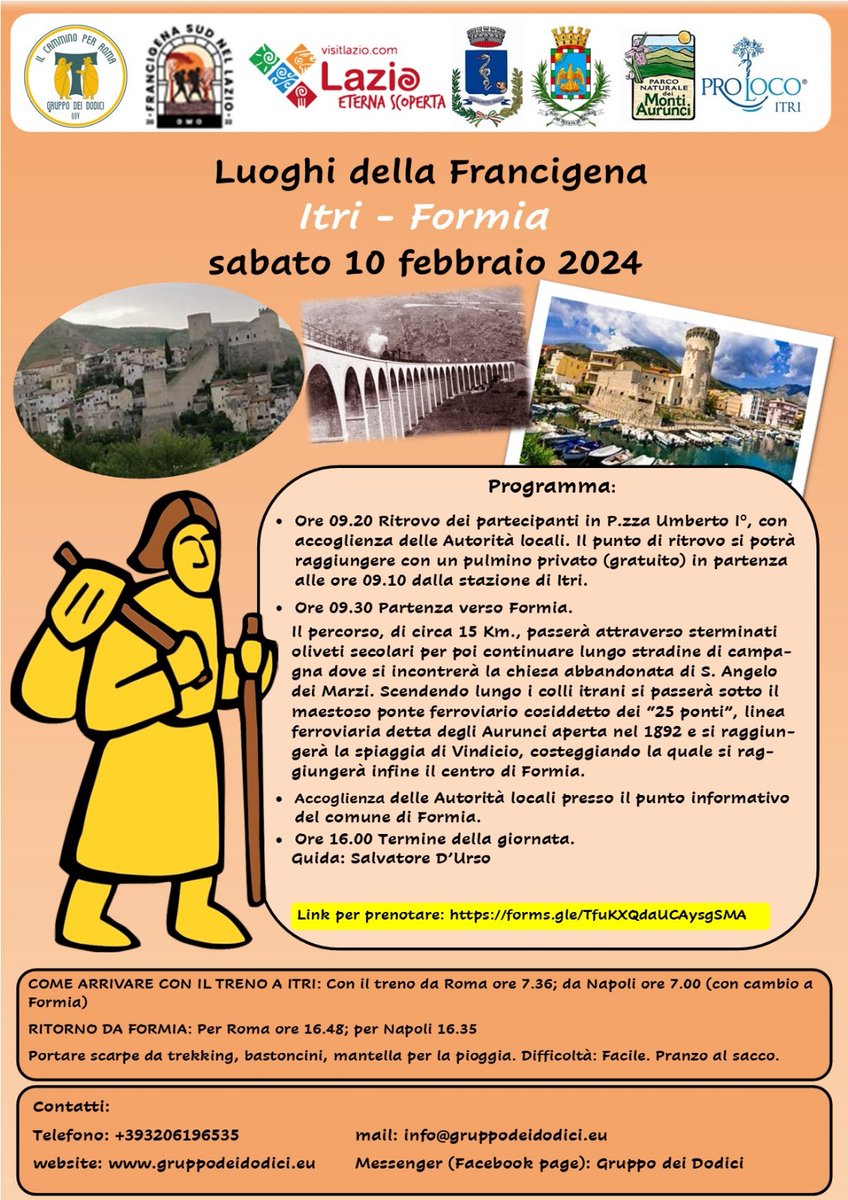 🌟 Esplora la Via Francigena con il Gruppo dei Dodici! 🚶‍♂️ Sabato 10 Febbraio, partenza da Itri per un'avventura tra natura e cultura fino a Formia, con il patrocinio del #ParcoAurunci 👣 #ViaFrancigena #Escursione #Itri #Formia #Natura