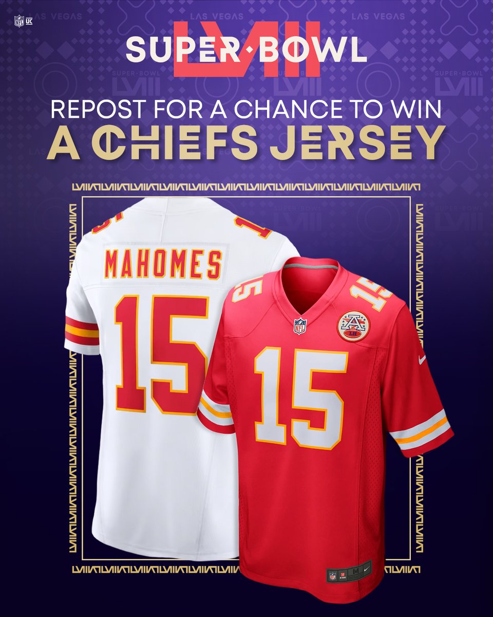 Repost for your chance to win a Chiefs jersey! #ChiefsKingdom

T&amp;Cs apply, UK&amp;IRE entires only, winner will be announced after Super Bowl LVIII.