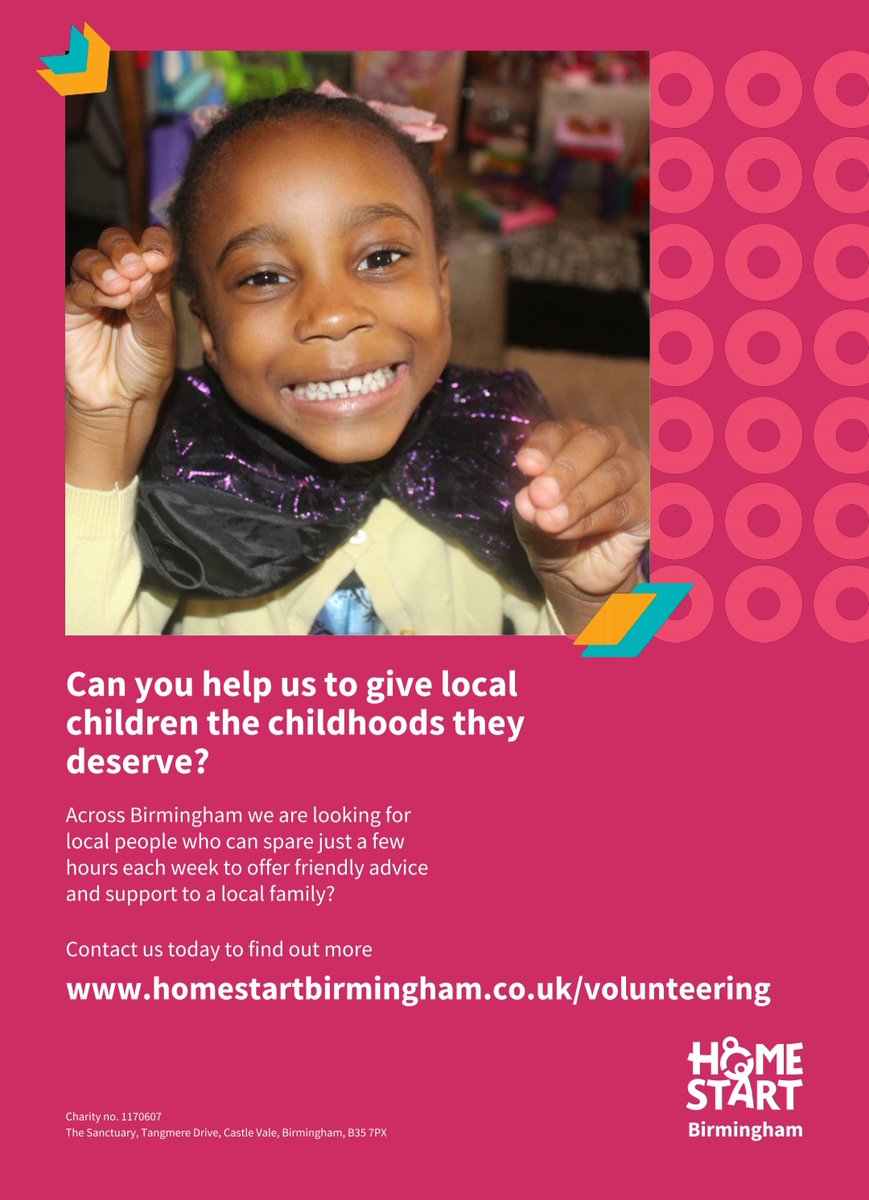 It's #ChildrensMentalHealthWeek and we're looking for volunteers who can make a lasting impact on a local family. If you have a few hours each week, then why not donate them to us? Help us build a happy childhood legacy across the city. homestartbirmingham.co.uk/volunteering/