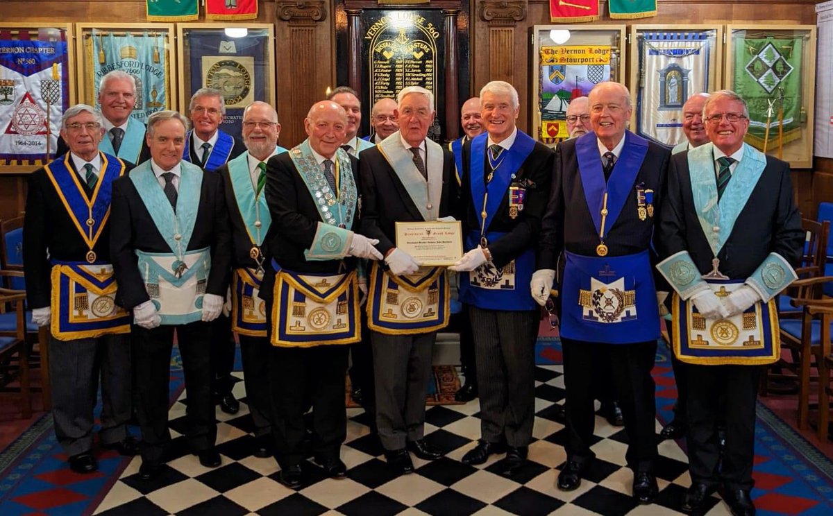 A very happy evening at Mitton Lodge No. 6904, where Anthony (Tony) Hardwick received a certificate to mark his 50 years service to Freemasonry. Presented by George Barrow, Past Assistant Provincial Grand Master. Congratulations, Tony! 🥳 #worcsmasons