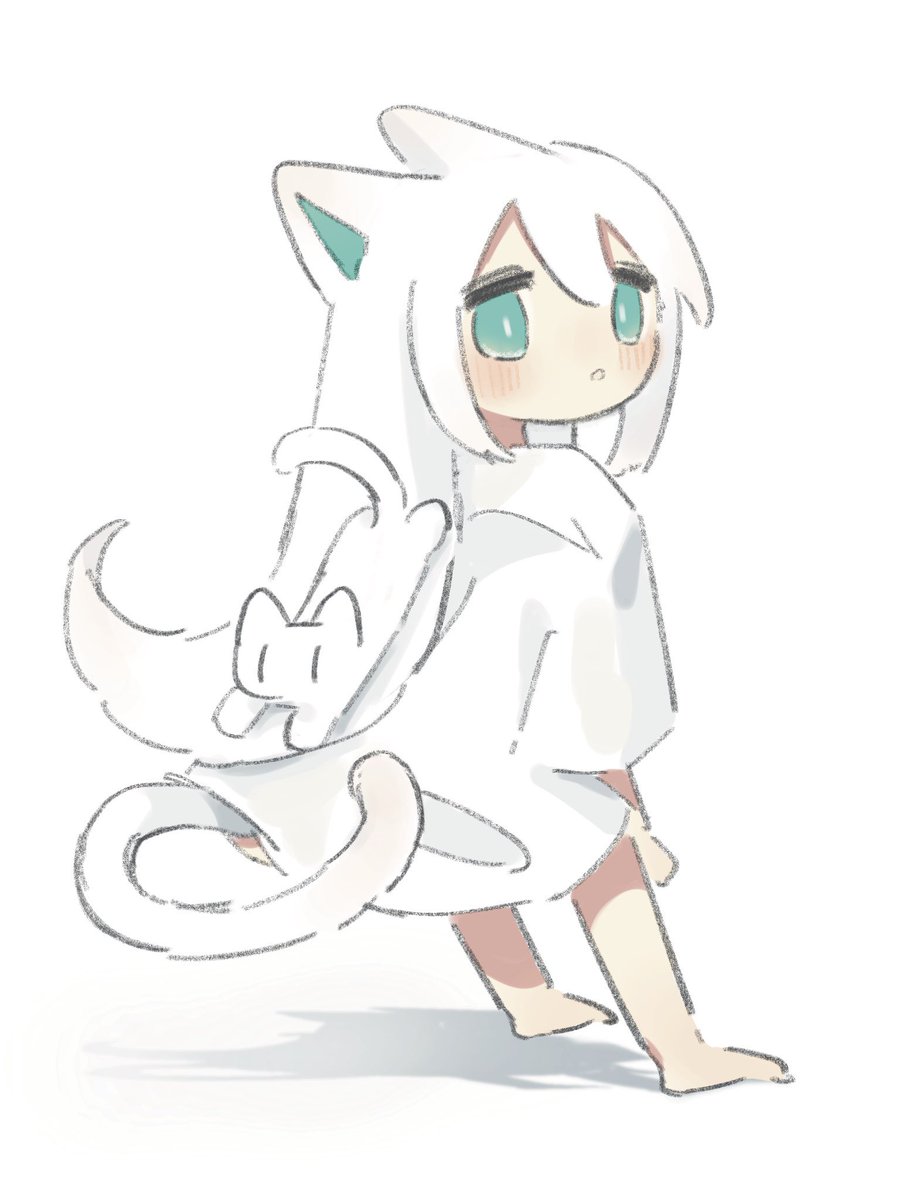 1girl white hair solo tail long hair animal ears white background  illustration images