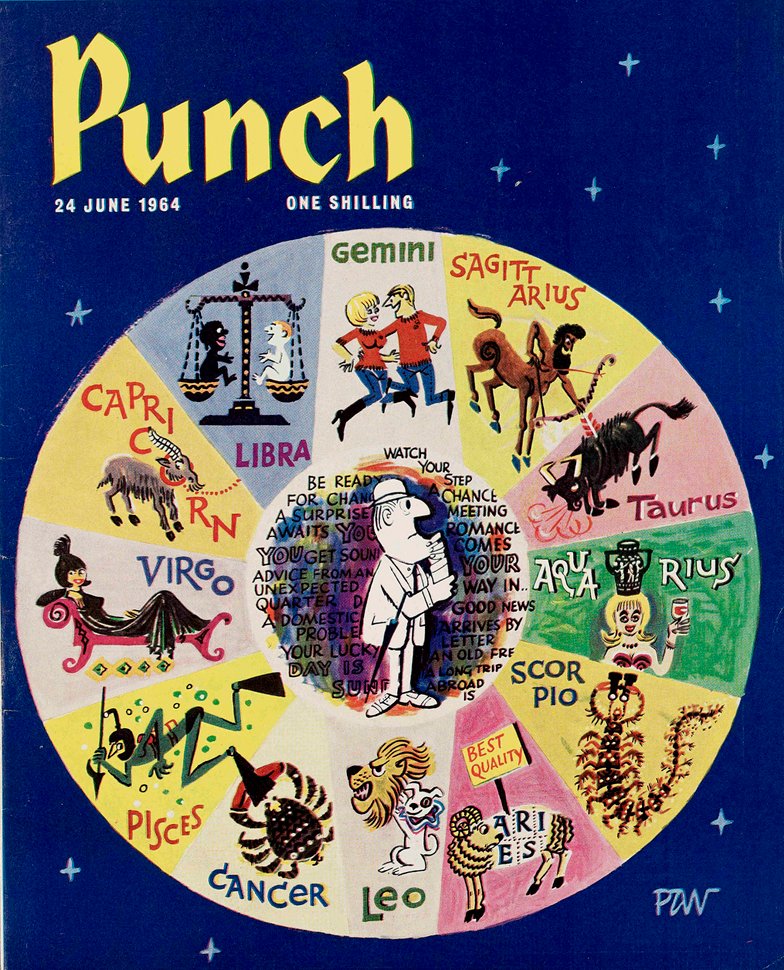 Today's PUNCH colour cover. Signs of the zodiac Sixties style... PAV (Francis Minet) 1964 #astrology #1960s #starsigns #predictions #horoscopes