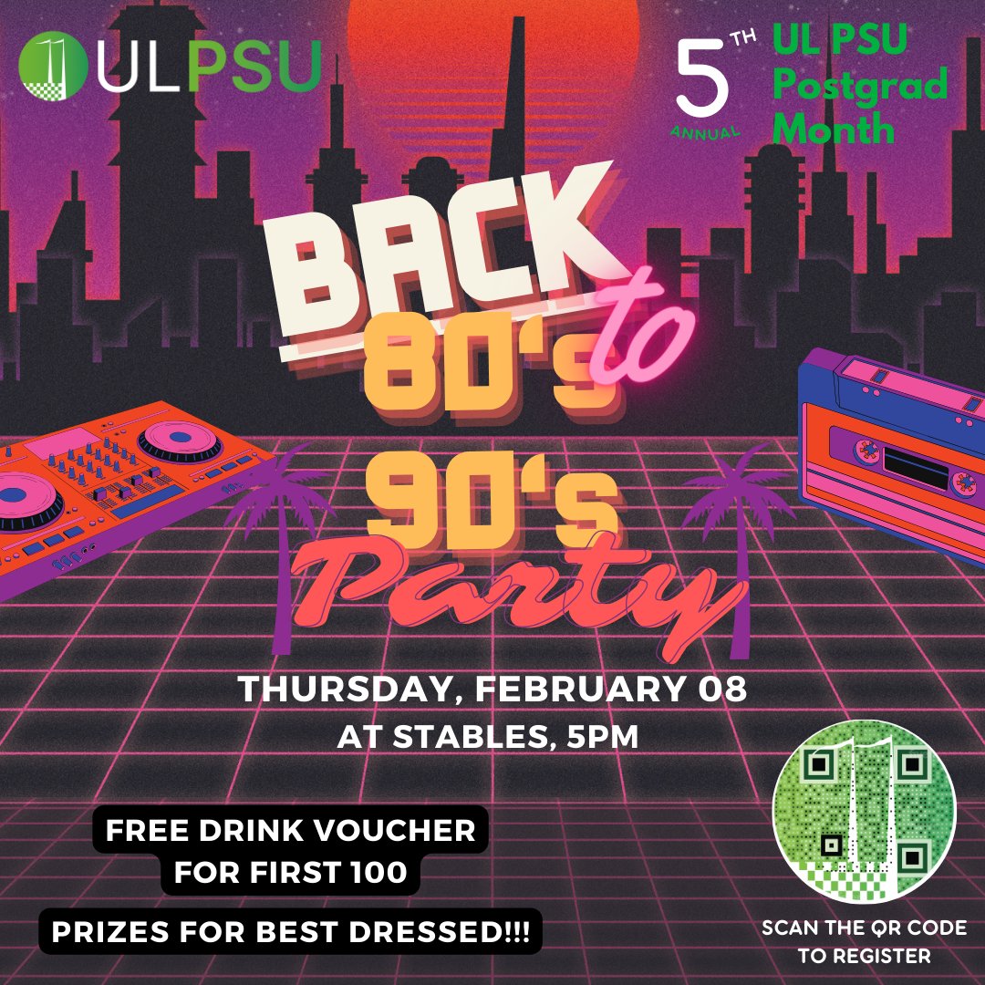 Are you working hard and need an excuse to take a break? Why not join us for the 80s and 90s party - starting from 17:00 in Stables.