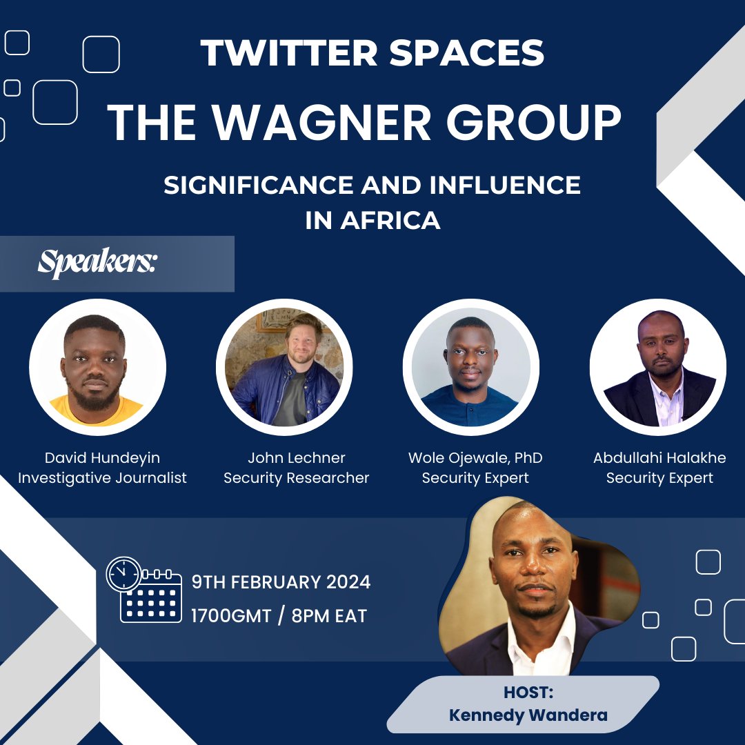 Tomorrow, Friday 1700GMT on <a href="/XSpaces/">Spaces</a>, we bring Africa's security watchers, researchers, journalists, military and diplomatic experts, scholars, and policymakers on a round-table discussion to uncover Wagner Group's Influence across Africa. 

What are they doing on the continent?
