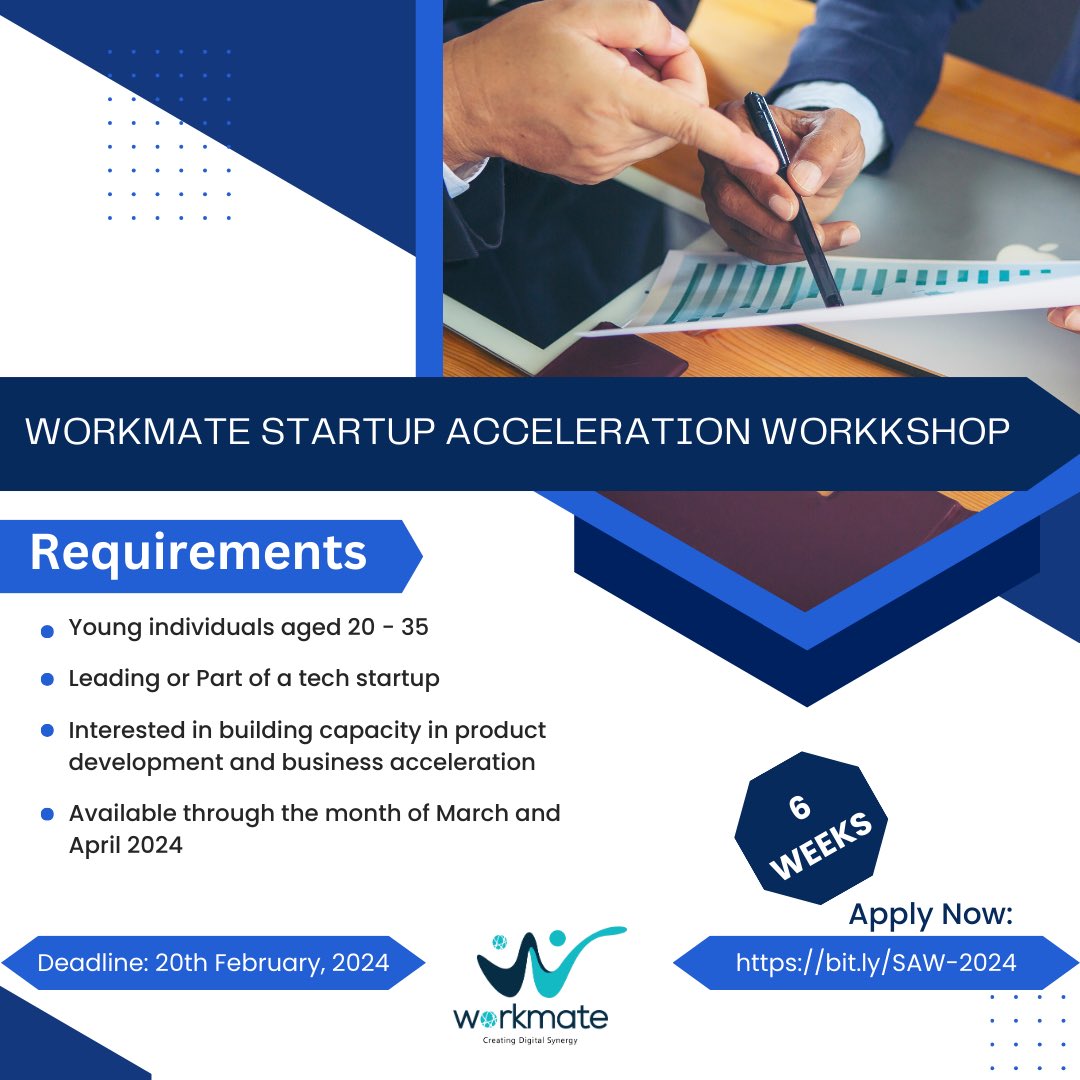 Exciting opportunity alert. Ready to launch your startup to new heights? Join Workmate's Acceleration Program and turn your entrepreneurial dreams into reality
Applications now open 
#StartupAcceleration #Entrepreneurship #Workmate