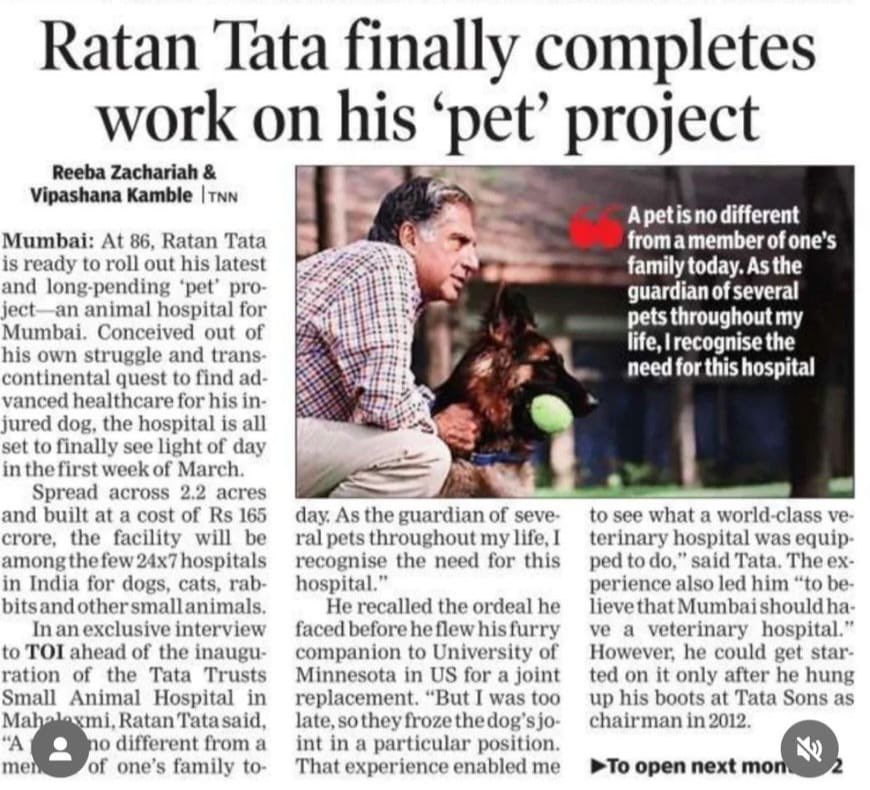 As a pet parent, I'm incredibly grateful for the new state-of-the-art animal hospital. #RatanTata, your generosity in making this possible means the world to us.