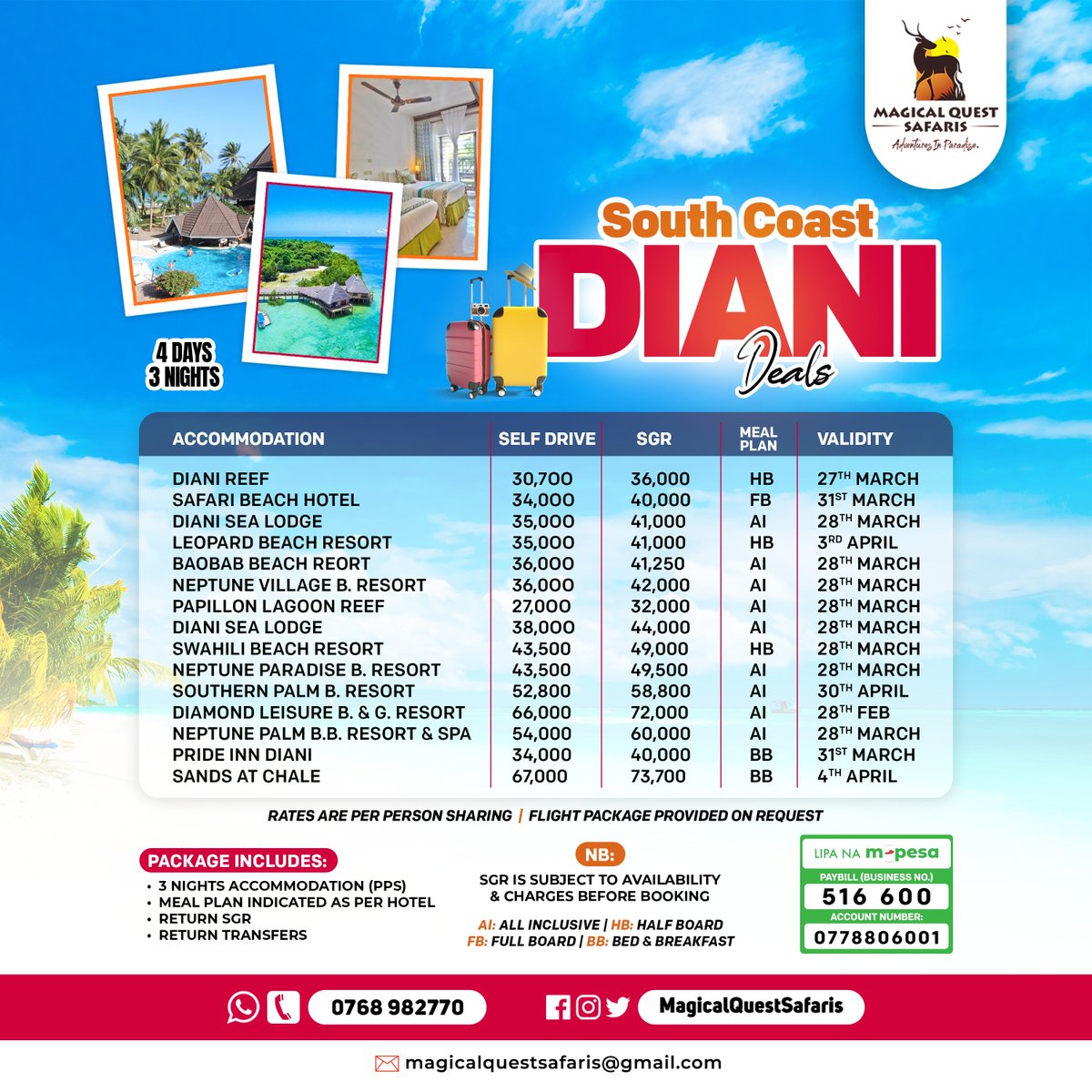 Magical_Safaris's tweet photo. Vitamin Sea
South Coast & Diani Deals
𝗕𝗢𝗢𝗞𝗜𝗡𝗚:
CALL | WHATSAPP - 0768 982770
EMAIL: magicalquestsafaris@gmail.com
WEBSITE: https://t.co/FNqFlTnlPc
#dianibeach #diani #dianigetaway #dianideals #sgrdeals #selfdrive #selfdriveholiday #magicalquestsafaris #magicalquest https://t.co/gNRuKkznGE