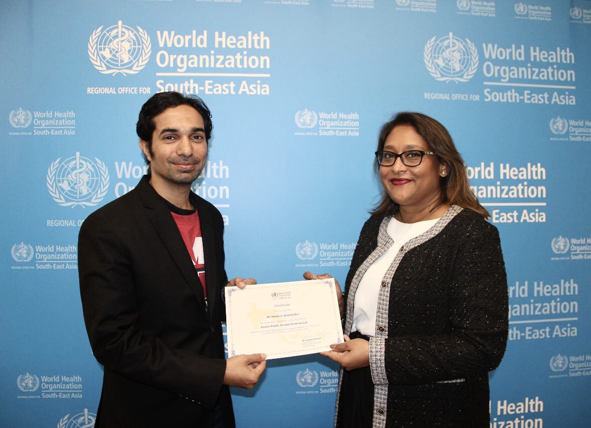 Regional Director Ms Saima Wazed presented a certificate to Dr Shaheer Aboobacker from #India on successful completion of Junior Public Health Professional Programme <a href="/WHOSEARO/">World Health Organization South-East Asia</a> which provides hands-on learning experience and leadership skills to young professionals from Member