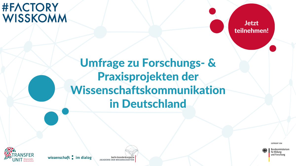 Wie sieht die Landschaft der Wissenschaftskommunikation in Deutschland aus? In einer Umfrage erheben wir Projekte der #Wisskomm-Forschung und Wisskomm-Praxis, wollen diese sichtbarer machen und zur Netzwerkbildung beitragen: soscisurvey.de/mapping-wissko…