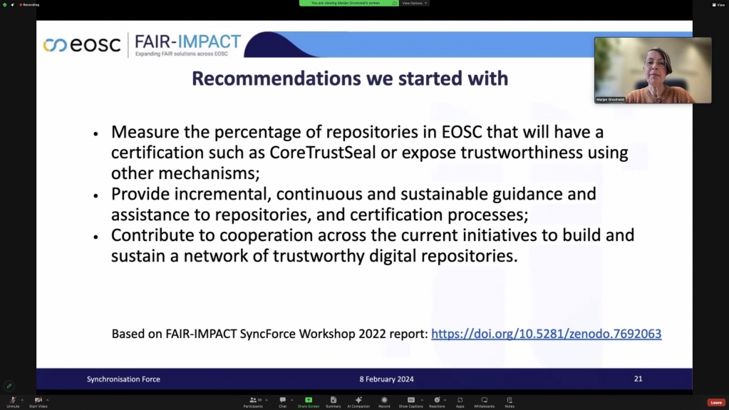 Starting from the recommendations listed in our #SynchForce 2022 Report is the starting point of today's discussion to go a further step ahead 👉#FAIRness, #Trustworthiness, #PIDs, #Interoperability #Metadata. Read more about it & download the report 👉 bit.ly/3OYuNwH