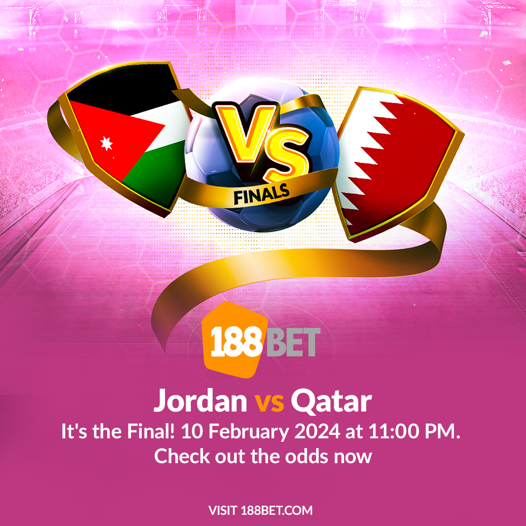 🏆⚽ The stage is set for an epic showdown! 

Jordan vs. Qatar in the AFC Asian Cup Final happening on February 10, 2024, at 11:00 PM. Who will emerge victorious? 🌟 

Check out the odds at 188BET now and brace yourselves for an electrifying match! 

 #AFCAsianCup #JordanvsQatar