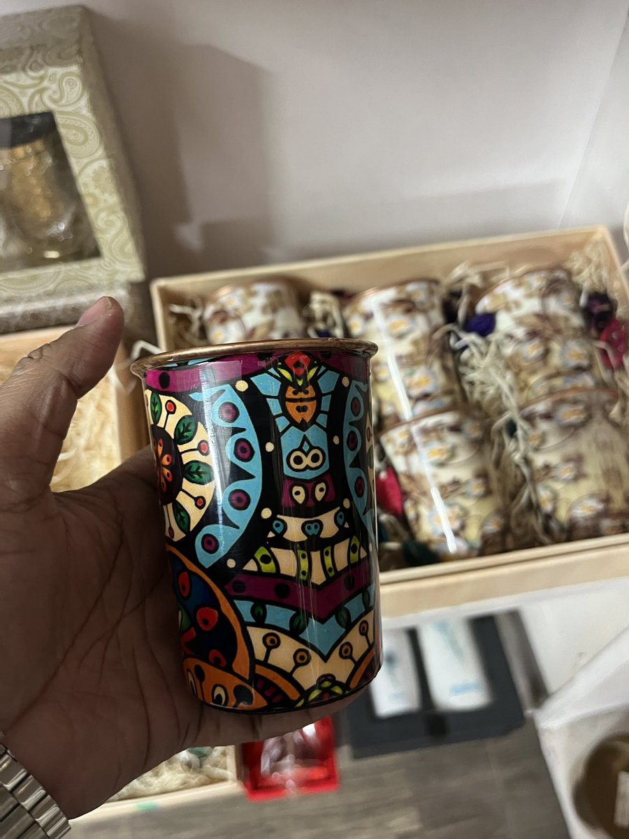 copper_expert's tweet image. Pure copper glass with enamal print #copperglass #copperjug