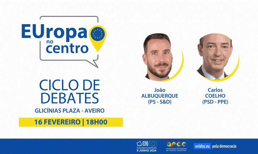 EuropeDirectVDL's tweet photo. 🇪🇺 O Ciclo de Debates "Europa no Centro" chega à cidade de Aveiro, com a participação dos eurodeputados João Albuquerque (PS - S&amp;D) e Carlos Coelho (PSD - PPE).
📅16 de fevereiro | 18h00 ⏰
🎯 Centro comercial Glicínias Plaza | Aveiro
📲 Saiba mais em: https://t.co/9oRDAqtPUO https://t.co/ZlNXsj1j1c