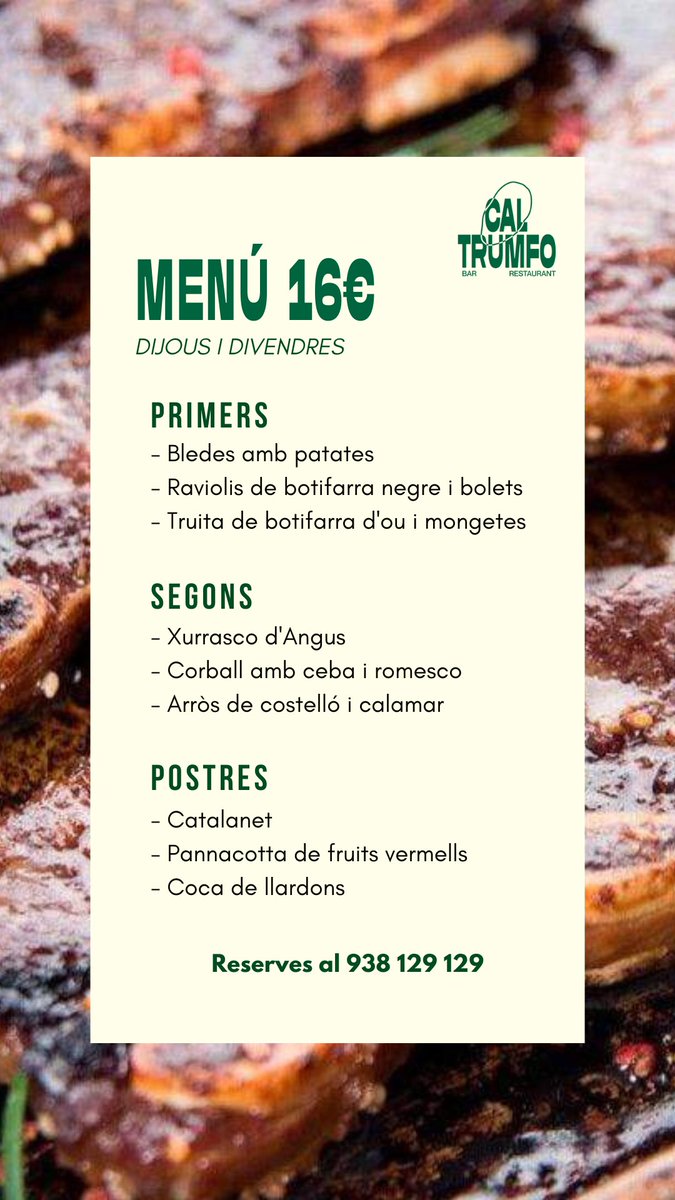 Feliç dijous llarder! 💚

Reserves al 938 129 129📞

#CalTrumfo