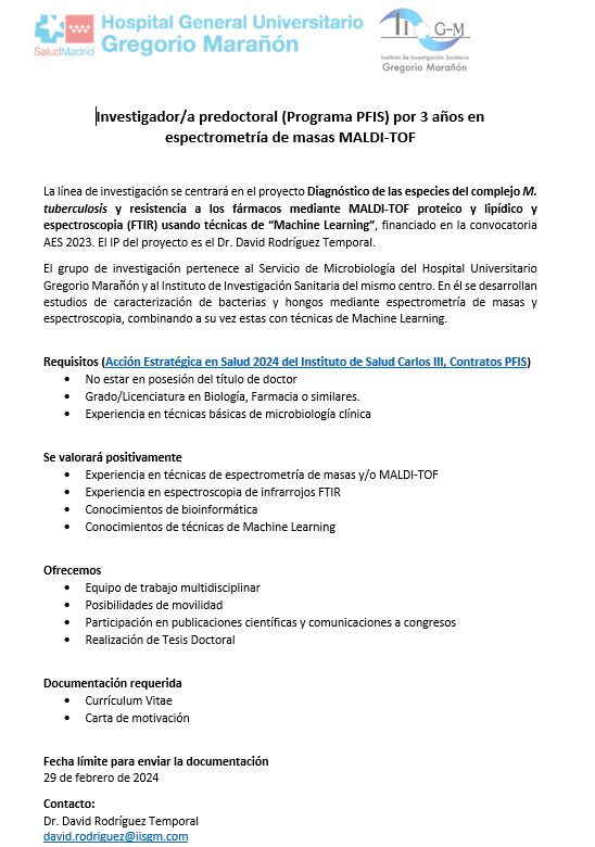 Buscamos candidatos/as para un contrato predoctoral PFIS! <a href="/MaldiMaranon/">MicroSpec Research Group</a>