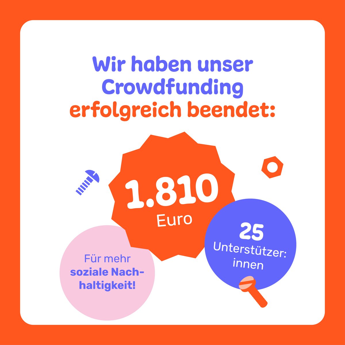 Wir haben den stolzen und wertvollen Betrag von 1.810 € gesammelt. 25 Unterstützer:innen haben uns dabei geholfen – wir sagen Danke. Das Geld fließt in die Ersatzteile, die wir für das Reparieren der Fahrräder benötigen.
#frankensteinsfahrrad #upcycling #zerowastevienna