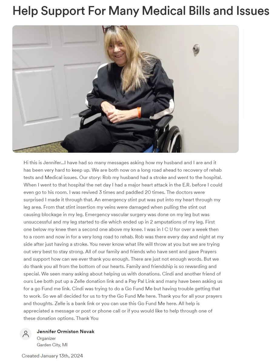 MakisMedicine's tweet photo. NEW ARTICLE: mRNA Injury Series - Couples who take mRNA boosters together - Pharmacy Manager Jennifer Ormiston Novak's husband Robert had a stroke. Within 24 hours she died twice and was paddled 20 times.

This is a shocking story of a couple that took COVID-19 boosters together & almost died.

Garden City, MI - Jennifer Ormiston Novak is a Supervisor at a CVS Pharmacy.

Dec.14, 2021: "Got our boosters today. Moderna. Arms are hurting feeling feverish and super tired. Thought we would not have side effects. How long will this last?"

Dec.6, 2023: “Son of a gun! I waited to get the latest vaccine because I felt sick. No no no! I’m too busy for this! Yes I took more than one test and thought it was maybe strep or a bad sinus infection”

Dec.19, 2023: “Update. I still have COVID. Slept for over 48 hours now. On and off in bed. Headache is still excruciating. Fever…advance sorry to my hubby who is getting the brunt of my anger.”

Dec.28, 2023: “Folks this is NOT a drill. COVID is back up and skyrocketing. I had/have it. Three weeks now with a headache that won’t quit. Nothing like I have ever experienced". Please mask up”

Jan.1, 2024 - Rob Novak had a stroke

Jan.2, 2024 - Jennifer Ormiston Novak had two heart attacks

Jan.13, 2024: “Rob my husband had a stroke and went to the hospital. When I went to that hospital the next day I had a major heart attack in the ER before I could even go to his room. I was revived 3 times and paddled 20 times.”

“An emergency stent was put into my heart through my leg area. From that stent insertion, my veins were damaged when pulling the stent out causing blockage in my leg. Emergency vascular surgery was done on my leg but was unsuccessful and my leg started to die which ended up in 2 amputations of my leg. First one below my knee then a second one above my knee.”

“Rob was there every day and night at my side after just having a stroke”

This tragic story of Jennifer and Rob is unique, because we have confirmation that Jennifer and Rob took the Moderna COVID-19 mRNA booster shots together.

If they had a bad vaccine batch, a “hot lot”, both of them would have been developing internal damage such as blood clots, cardiac damage, immune damage and damaged blood vessels. 

It is highly probable that both continued to take mRNA vaccines together, as she lamented that she had not taken the most recent booster shot as she was sick.

Husband had a stroke, and she had two heart attacks, all within 24 hours. Both are very common vaccine side effects, and the recent COVID infection may have had a contribution as well.

Another indication of vaccine injury is this: the COVID-19 Vaccinated often have severe complications from even the most minor surgical procedures. The reason for this is unknown but usually due to clotting abnormalities.

It was the minor procedure of a cardiac stent that led to severe complications that required the amputation of her leg. This is so rare, it’s virtually unheard of.

Special thanks to @Tulloch1978 for discovering this case, please give him a follow.

Article Link in photo to avoid shadowban, just re-type the URL in the 1st photo at the top, into your browser

@HighWireTalk @ClaytonMorris @VigilantFox
@TheChiefNerd @LauraLynnTT @BLNewsMedia
@OdessaOrlewicz @thevivafrei @TuckerCarlson
@joerogan

#DiedSuddenly #cdnpoli #ableg