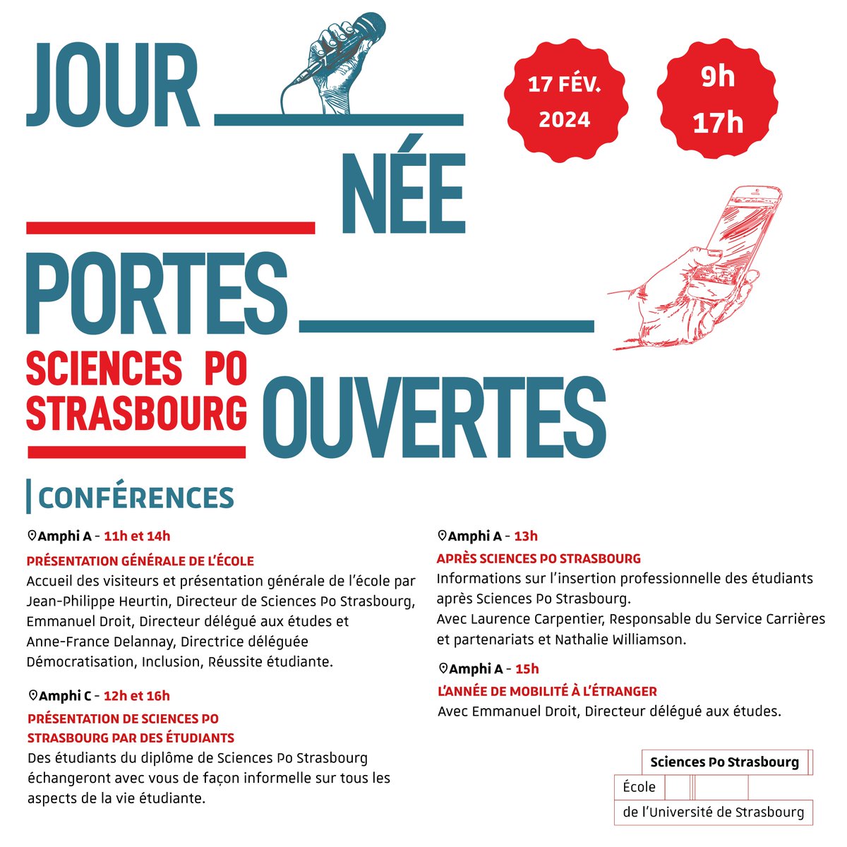 ScPo_Strasbourg's tweet photo. [#JPO2024] Ne manquez pas la Journée Portes Ouvertes de @ScPo_Strasbourg le 17 février prochain ! 
Assistez à plusieurs conférences tout au long de la journée. Consultez le programme complet et préparez dès maintenant votre visite sur : https://t.co/wmuAhZMX8m https://t.co/8ThmNRWJIj