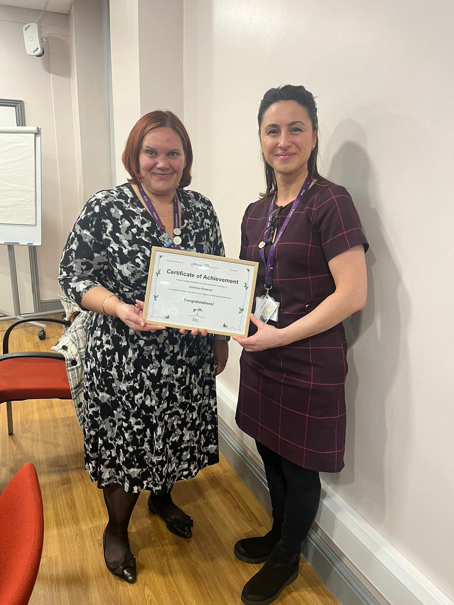 Congratulations to Matron Andreea- Thames View ChX, for recognition of her nomination for Aspirational Apprentice. This is a huge achievement and you are a wonderful leader to our private care team- well done and thank you for all you do. @ImperialPeople @SigsworthJanice