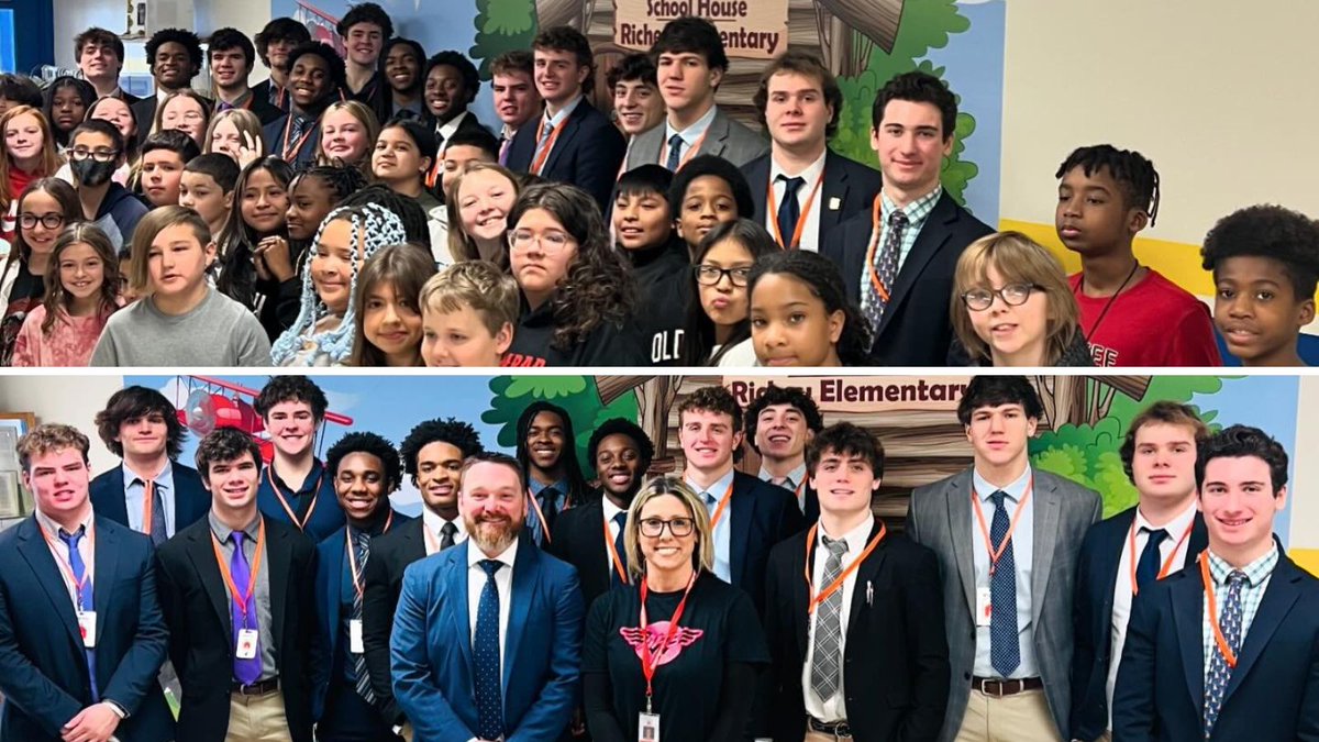 Salesianum's tweet image. Our football team recently took time to enjoy a day of reading, games, and storytelling with students at Richey Elementary School. #makingconnections #givingback #learningisfun